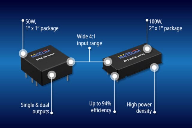 Los nuevos convertidores de CCCC de 50 W y 100 W combinan una alta densidad de potencia